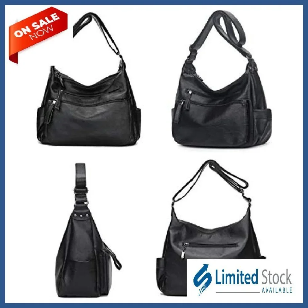 Large Hobo Crossbody Bag PU Leather Multi-Pocket Shoulder Tote